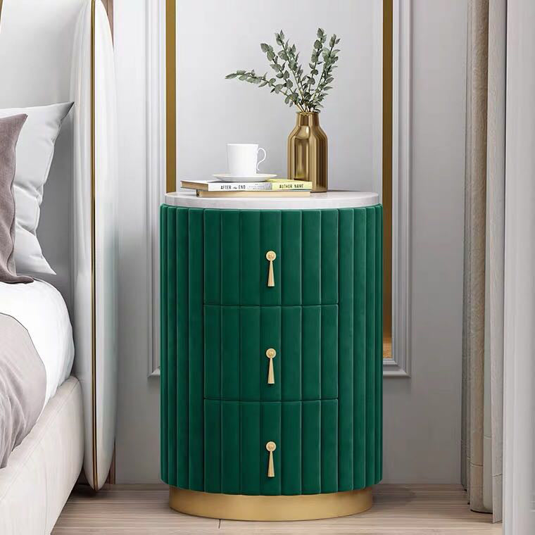 Round Slate Bedside Cabinet Modern Minimalist Bedside Table with Drawers