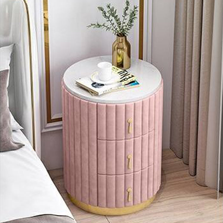 Round Slate Bedside Cabinet Modern Minimalist Bedside Table with Drawers