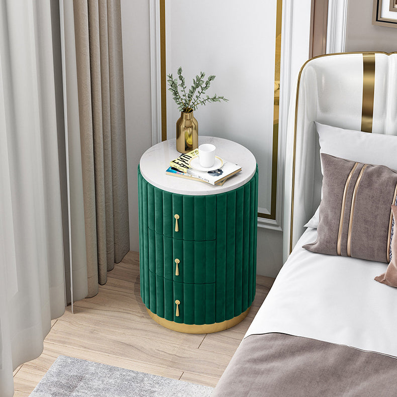 Round Slate Bedside Cabinet Modern Minimalist Bedside Table with Drawers