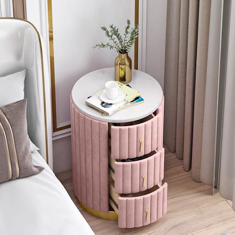 Round Slate Bedside Cabinet Modern Minimalist Bedside Table with Drawers