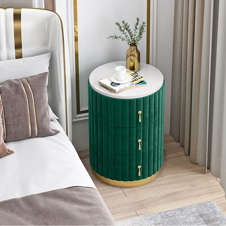 Round Slate Bedside Cabinet Modern Minimalist Bedside Table with Drawers