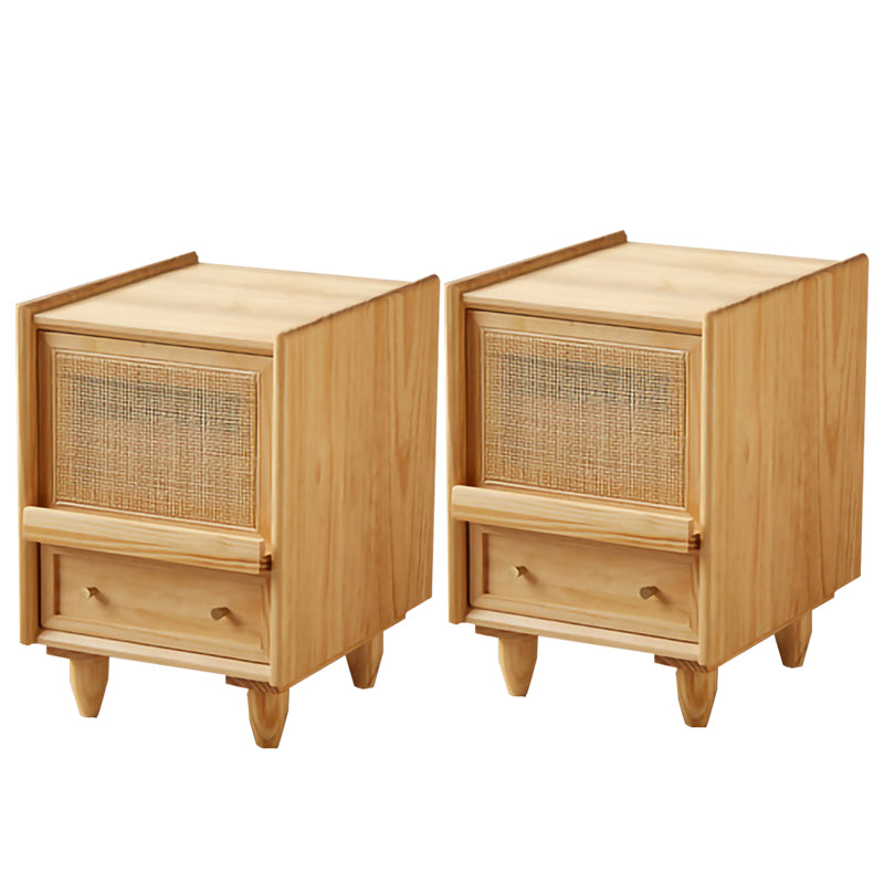 Modern Lower Shelf Nightstand Rattan Bedside Cabinet for Bedroom