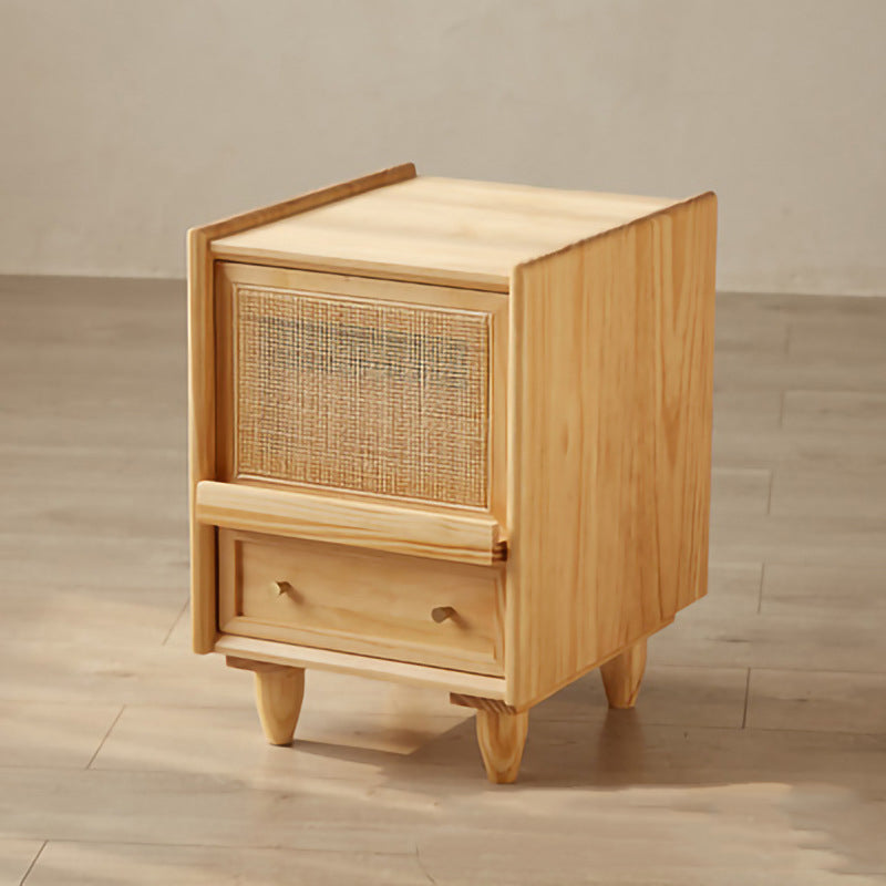 Modern Lower Shelf Nightstand Rattan Bedside Cabinet for Bedroom