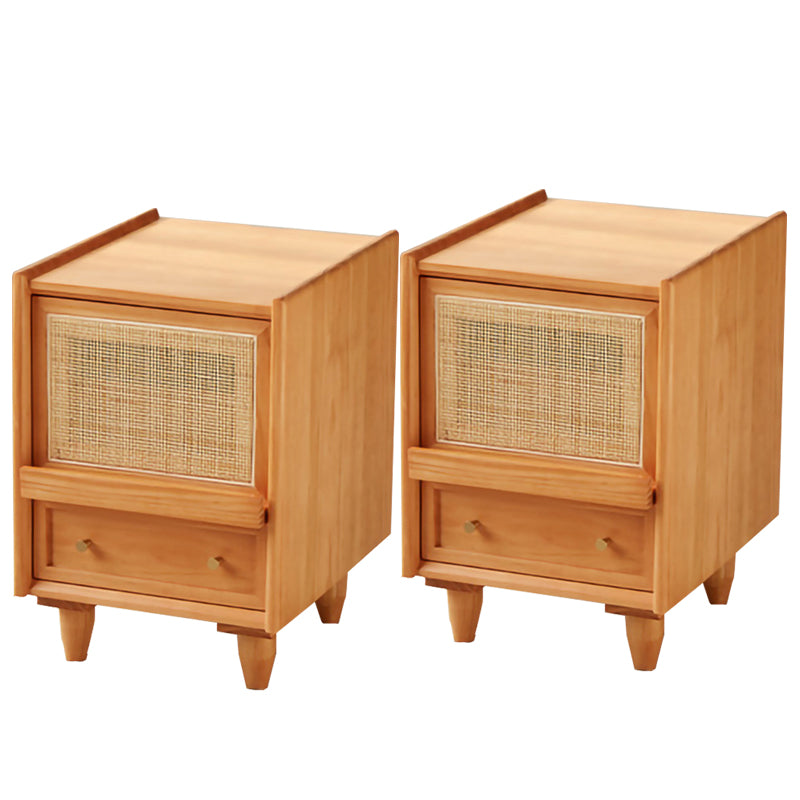 Modern Lower Shelf Nightstand Rattan Bedside Cabinet for Bedroom