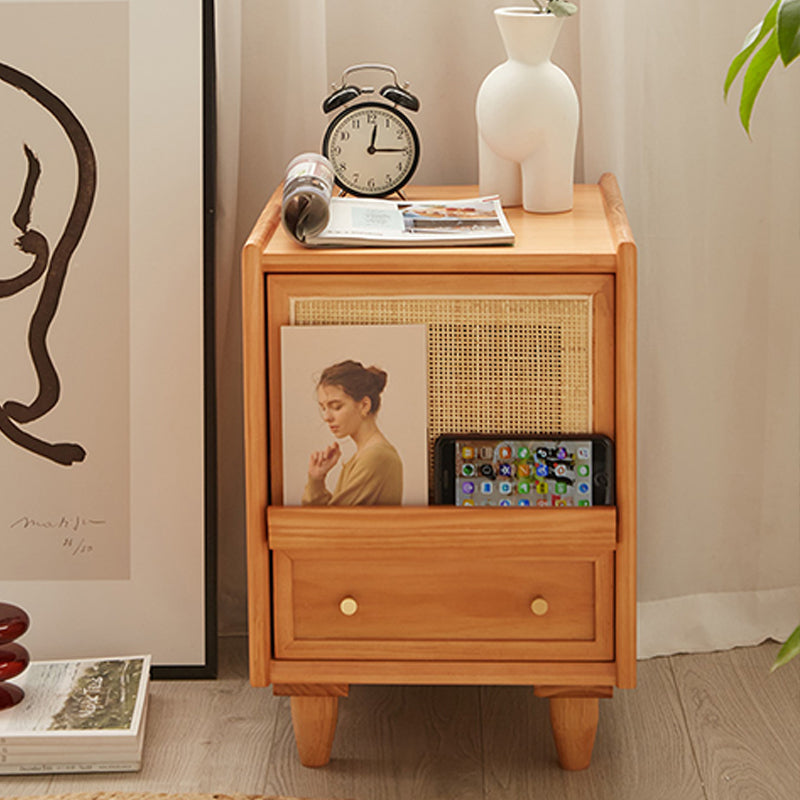 Modern Lower Shelf Nightstand Rattan Bedside Cabinet for Bedroom