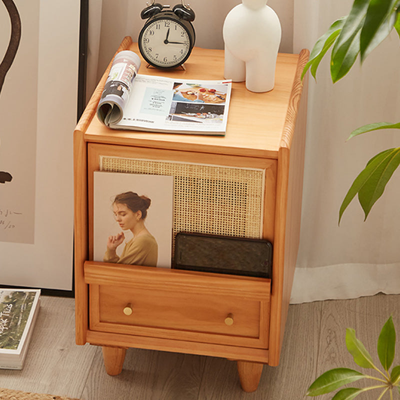 Modern Lower Shelf Nightstand Rattan Bedside Cabinet for Bedroom