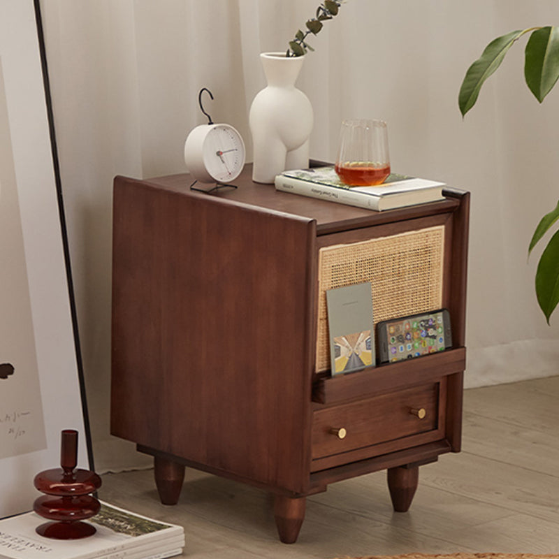 Modern Lower Shelf Nightstand Rattan Bedside Cabinet for Bedroom