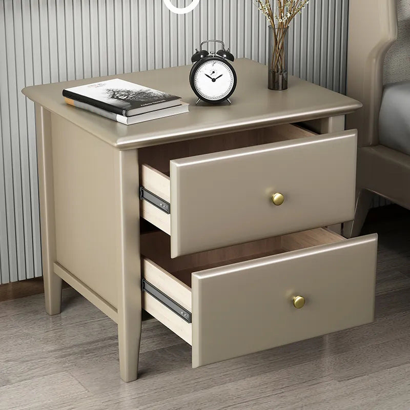 Wooden Bed Nightstand Modern Minimalist Bedside Table with Legs