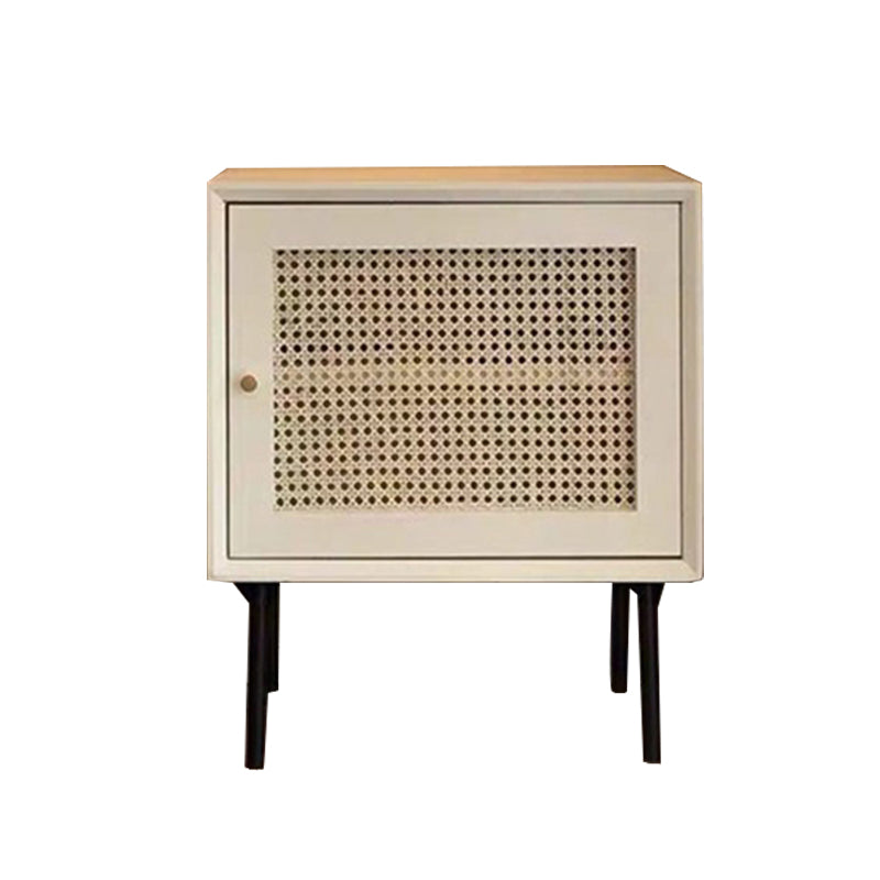 Contemporary Lower Shelf Nightstand Rattan Bedside Cabinet for Bedroom