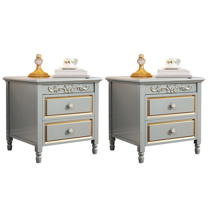 2 Drawers Grey Wood Nightstand Traditional Solid Wood Night Table