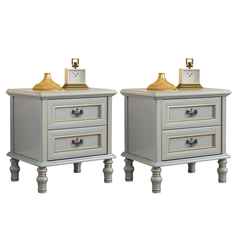 2 Drawers Grey Wood Nightstand Traditional Solid Wood Night Table