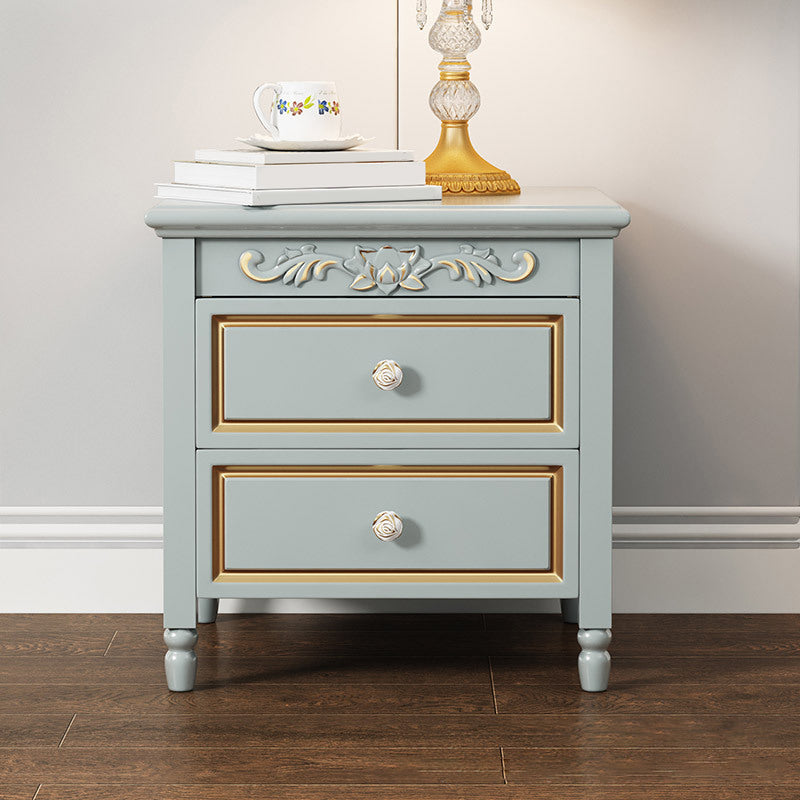 2 Drawers Grey Wood Nightstand Traditional Solid Wood Night Table