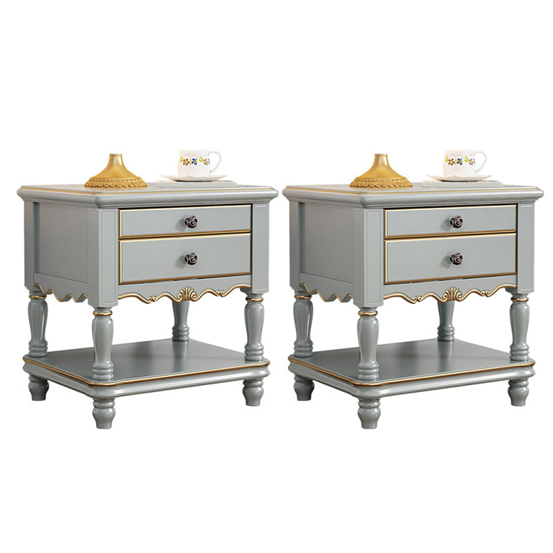 2 Drawers Grey Wood Nightstand Traditional Solid Wood Night Table