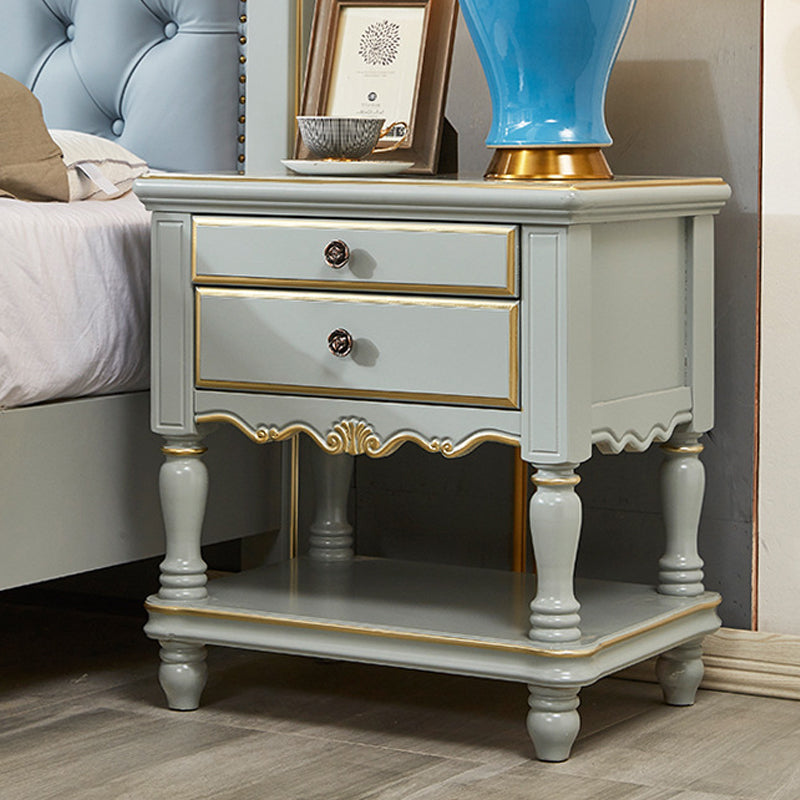 2 Drawers Grey Wood Nightstand Traditional Solid Wood Night Table