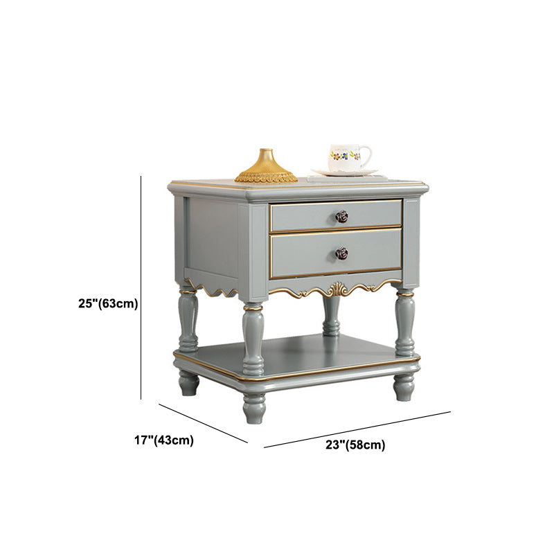 2 Drawers Grey Wood Nightstand Traditional Solid Wood Night Table