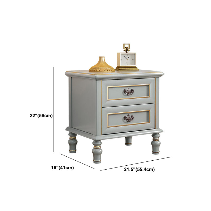 2 Drawers Grey Wood Nightstand Traditional Solid Wood Night Table