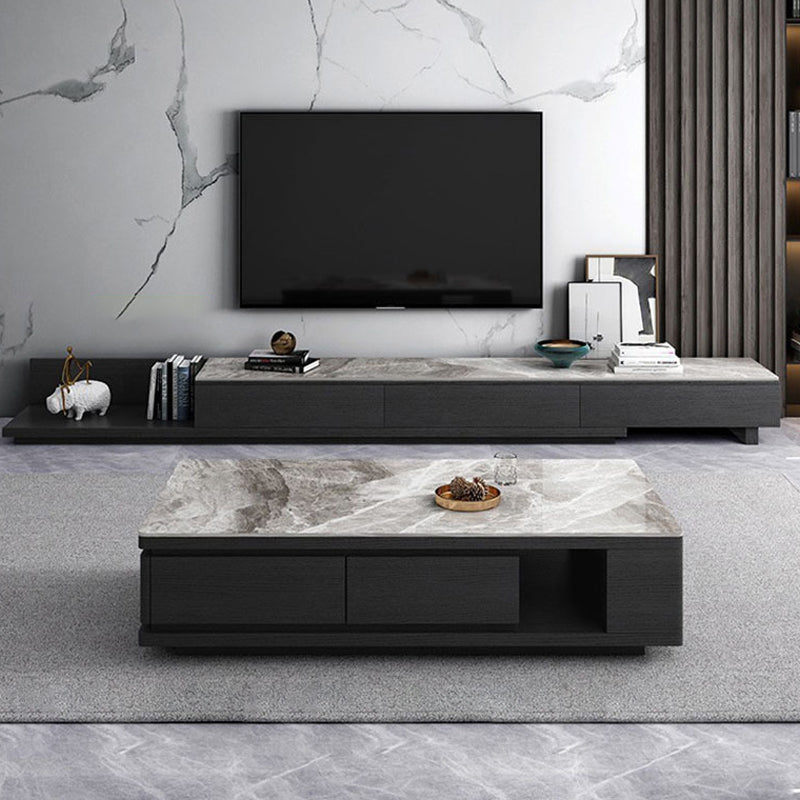 Modern Stone TV Stand Sliding TV Console with Drawers, 71"L X 16"W