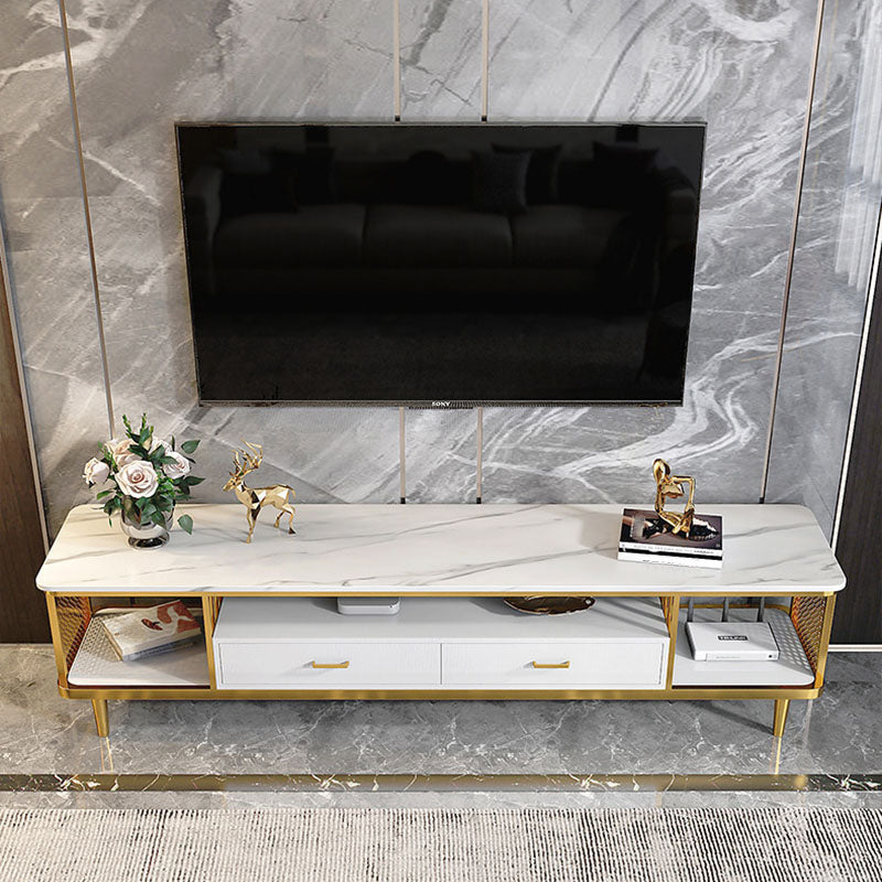 White Stone TV Stand Modern TV Media Stand with Metal Legs for Living Room