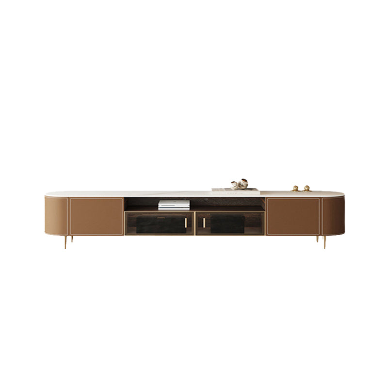 Wooden TV Stand Console Brown Modern Style TV Cabinet with Doors