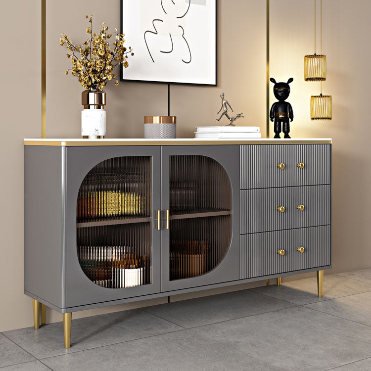 Glam Buffet Stand with Drawers Stone and Wood Buffet Sideboard