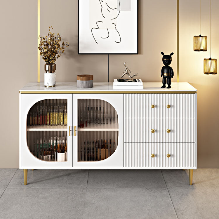 Glam Buffet Stand with Drawers Stone and Wood Buffet Sideboard