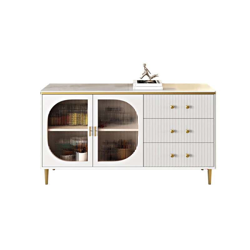 Glam Buffet Stand with Drawers Stone and Wood Buffet Sideboard