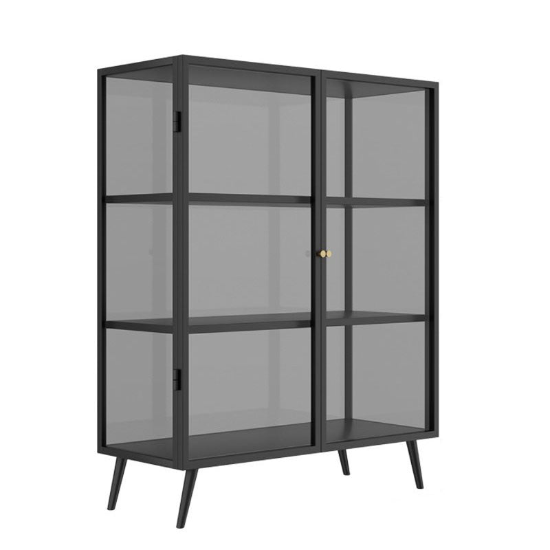 Metal Sideboard with Glass Doors Contemporary Dining Server with Cabinets