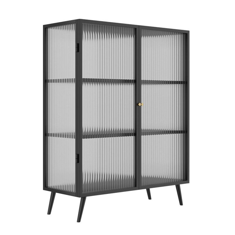 Metal Sideboard with Glass Doors Contemporary Dining Server with Cabinets