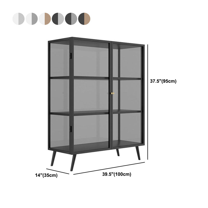 Metal Sideboard with Glass Doors Contemporary Dining Server with Cabinets