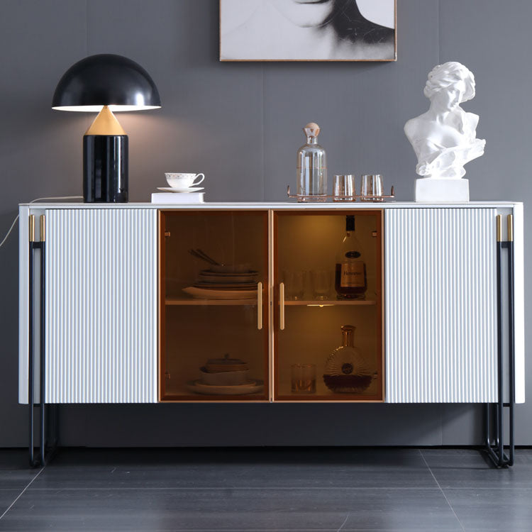 Stone and Engineered Wood Sideboard Glam Style Dining Sideboard