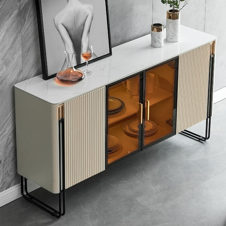 Stone and Engineered Wood Sideboard Glam Style Dining Sideboard