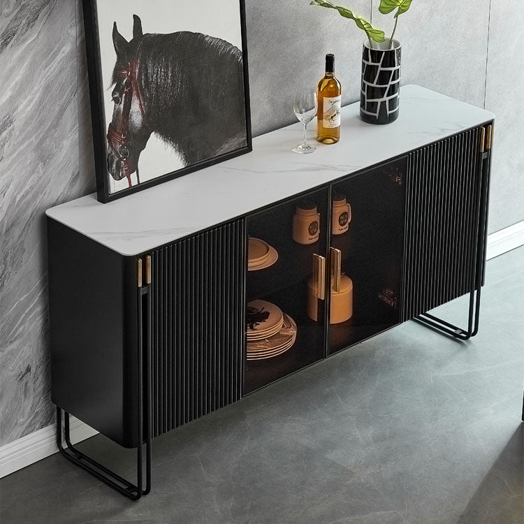 Stone and Engineered Wood Sideboard Glam Style Dining Sideboard