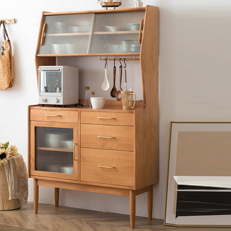 Contemporary Solid Wood Sideboard Table 4-Drawer Sideboard with Sliding Doors