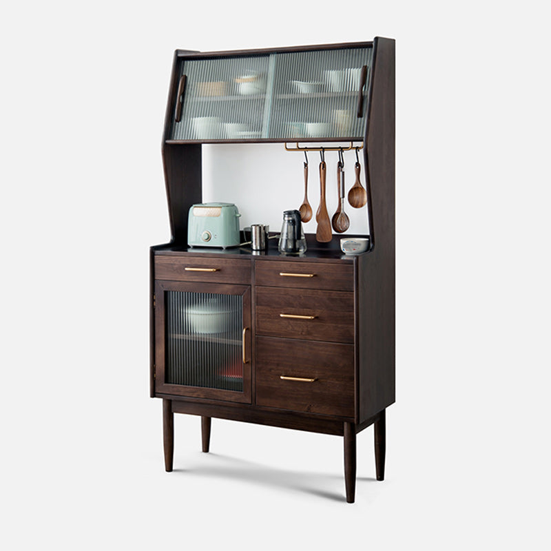 Contemporary Solid Wood Sideboard Table 4-Drawer Sideboard with Sliding Doors