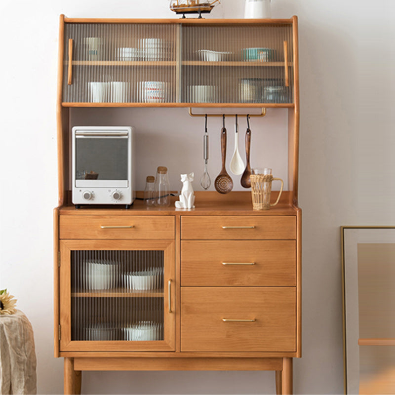 Contemporary Solid Wood Sideboard Table 4-Drawer Sideboard with Sliding Doors