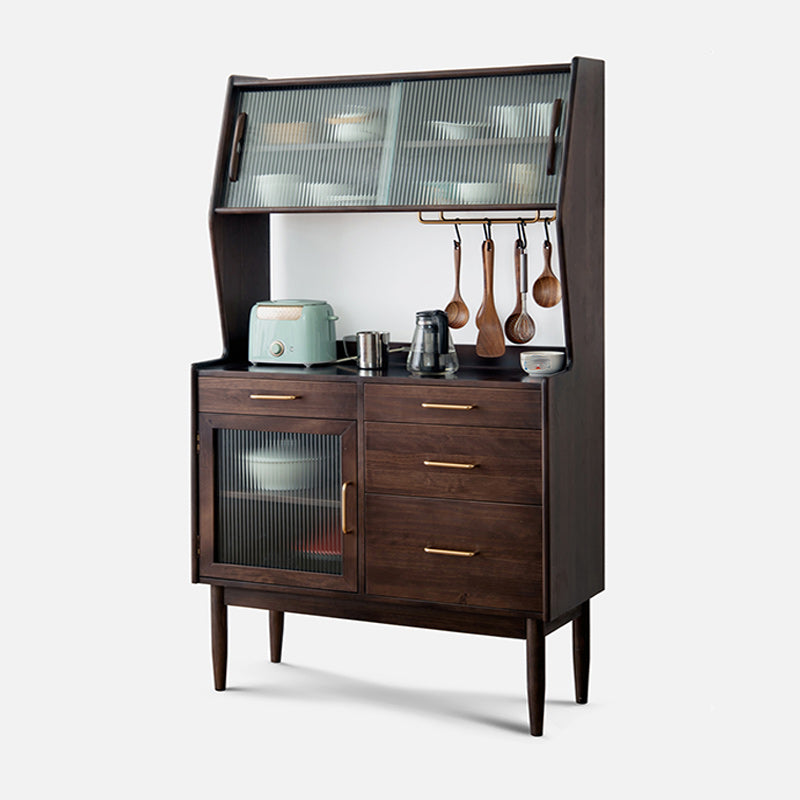 Contemporary Solid Wood Sideboard Table 4-Drawer Sideboard with Sliding Doors