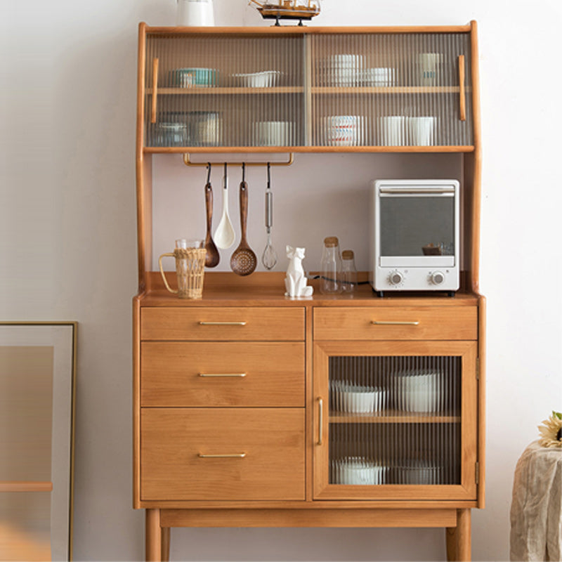 Contemporary Solid Wood Sideboard Table 4-Drawer Sideboard with Sliding Doors