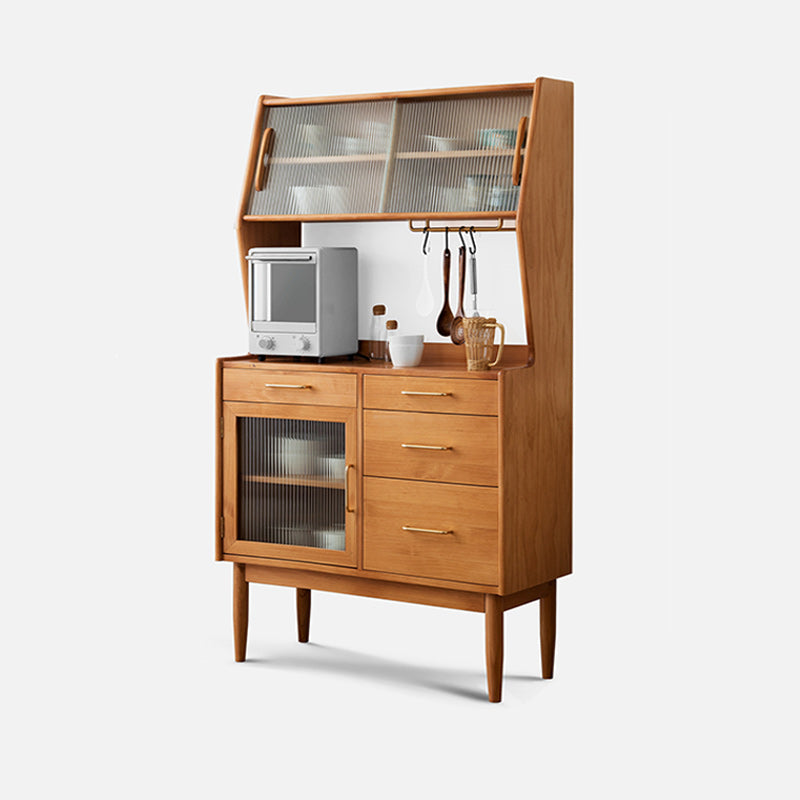 Contemporary Solid Wood Sideboard Table 4-Drawer Sideboard with Sliding Doors