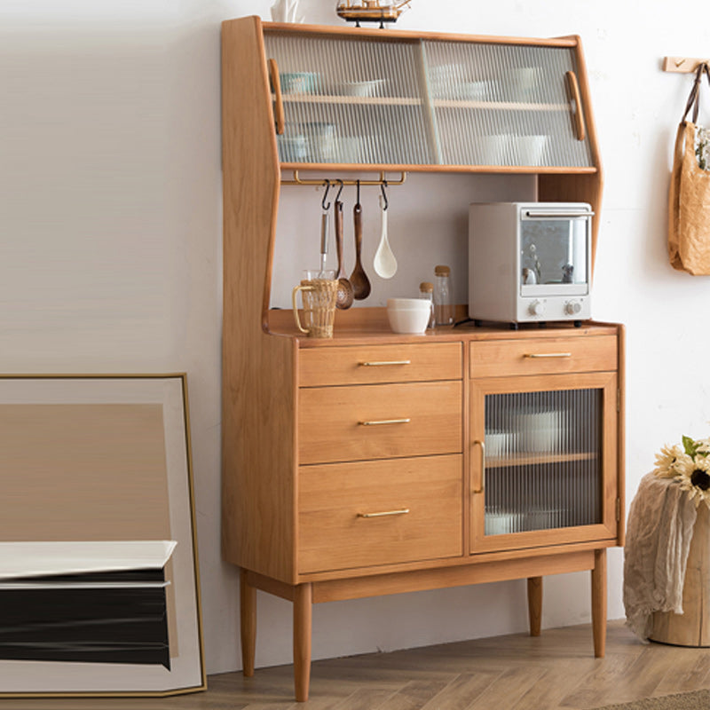 Contemporary Solid Wood Sideboard Table 4-Drawer Sideboard with Sliding Doors