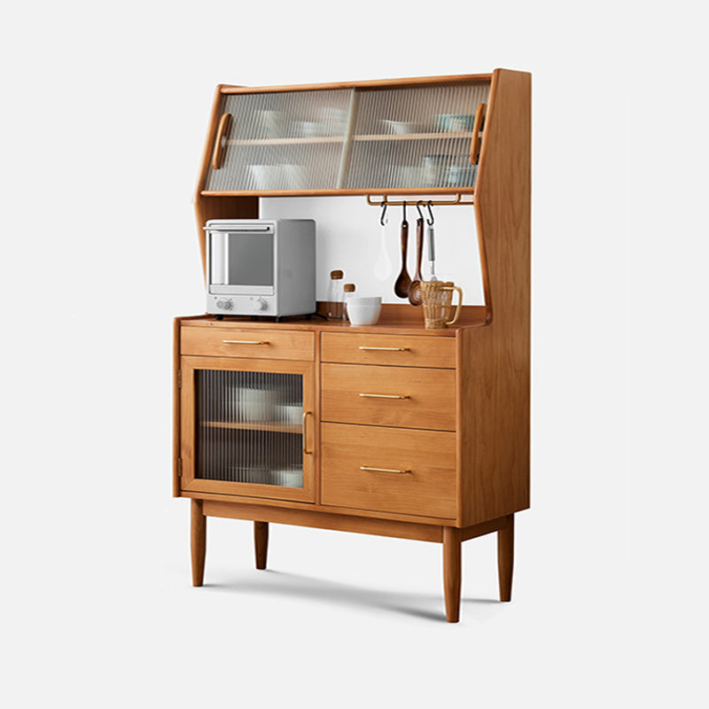 Contemporary Solid Wood Sideboard Table 4-Drawer Sideboard with Sliding Doors