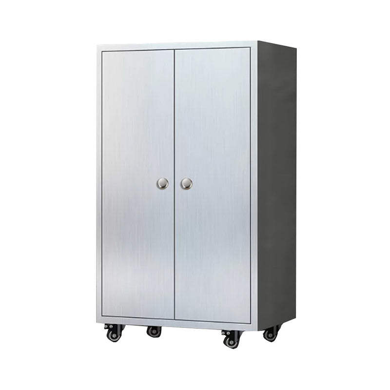 Chrome Metal Sideboard with Wheels Modern Indoor Dining Server with Cabinets