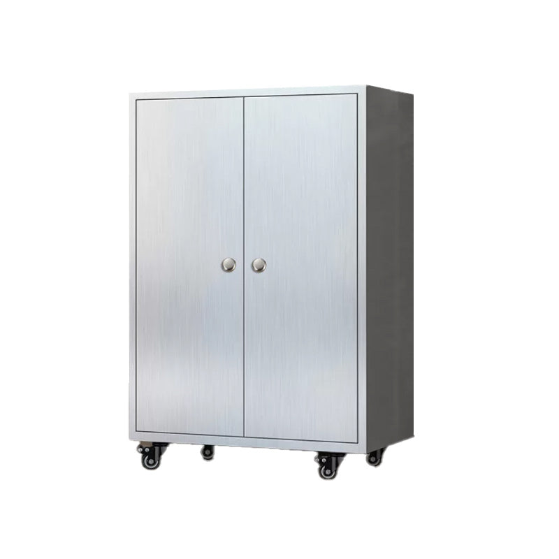 Chrome Metal Sideboard with Wheels Modern Indoor Dining Server with Cabinets