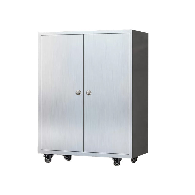 Chrome Metal Sideboard with Wheels Modern Indoor Dining Server with Cabinets