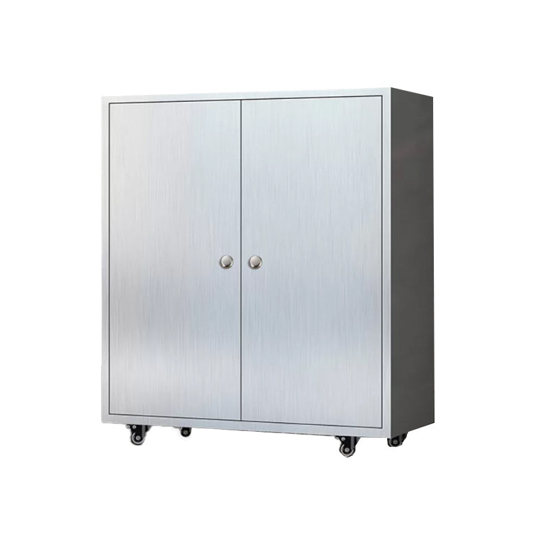 Chrome Metal Sideboard with Wheels Modern Indoor Dining Server with Cabinets