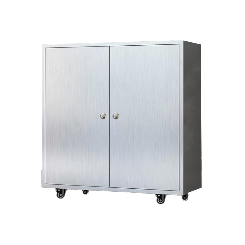 Chrome Metal Sideboard with Wheels Modern Indoor Dining Server with Cabinets