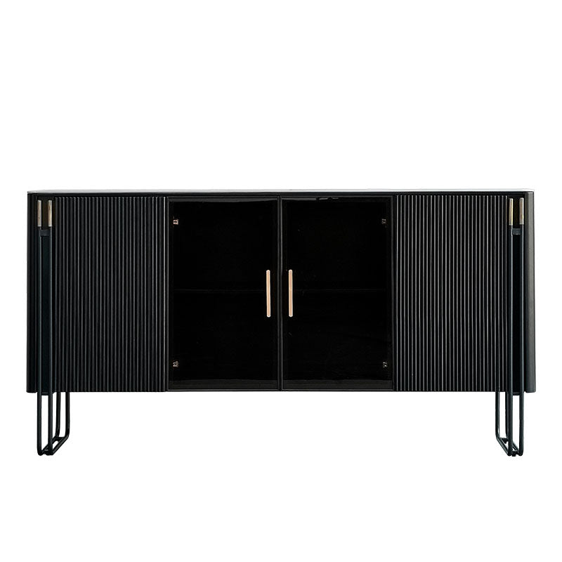 Glam Polished Finish Dining Buffet Stone Top Sideboard with Legs