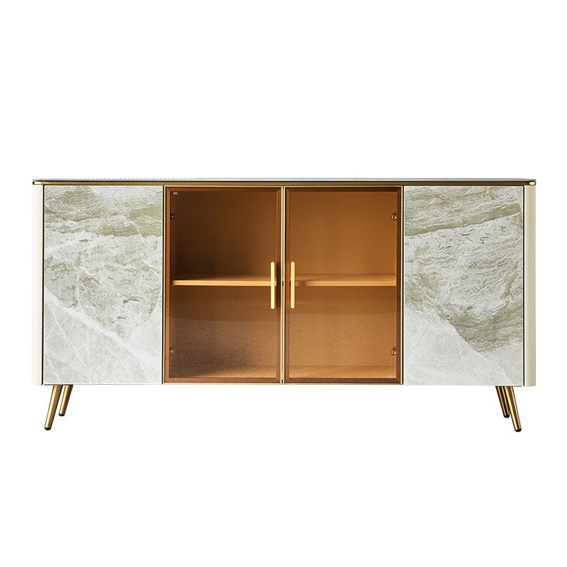 Glam Polished Finish Dining Buffet Stone Top Sideboard with Legs