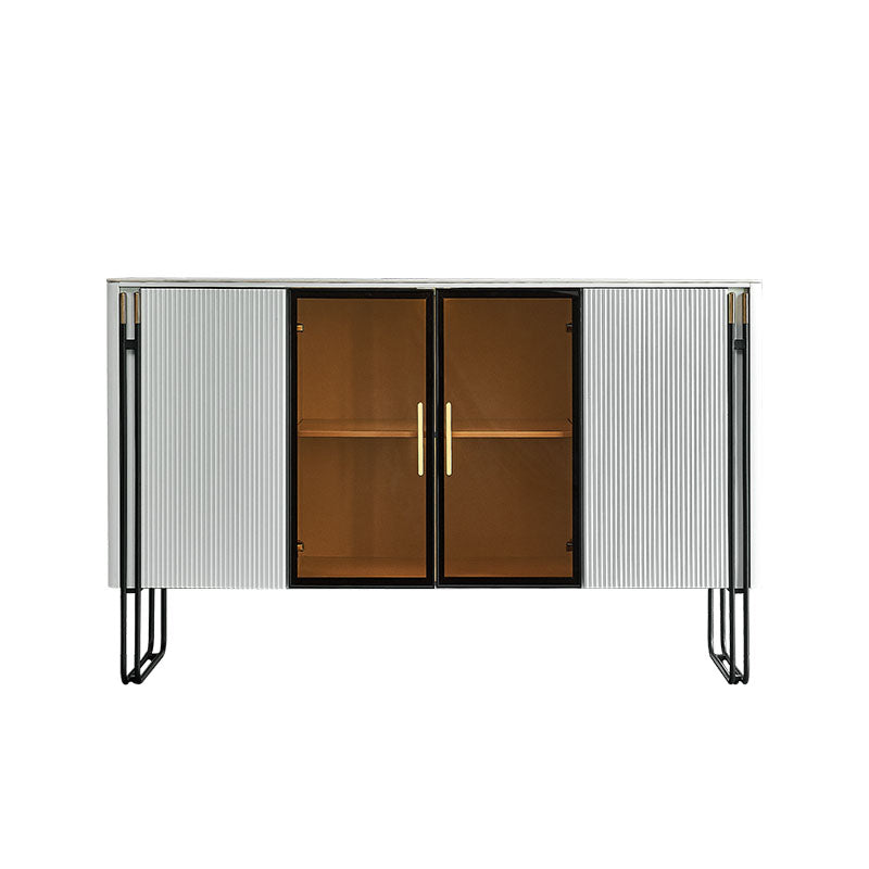 Glam Polished Finish Dining Buffet Stone Top Sideboard with Legs