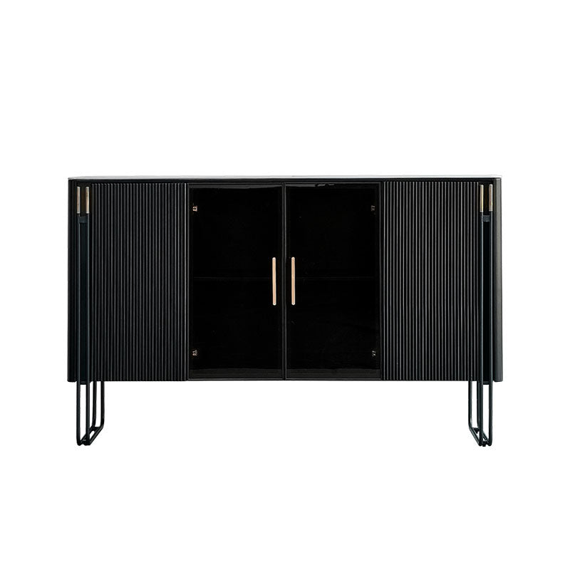 Glam Polished Finish Dining Buffet Stone Top Sideboard with Legs