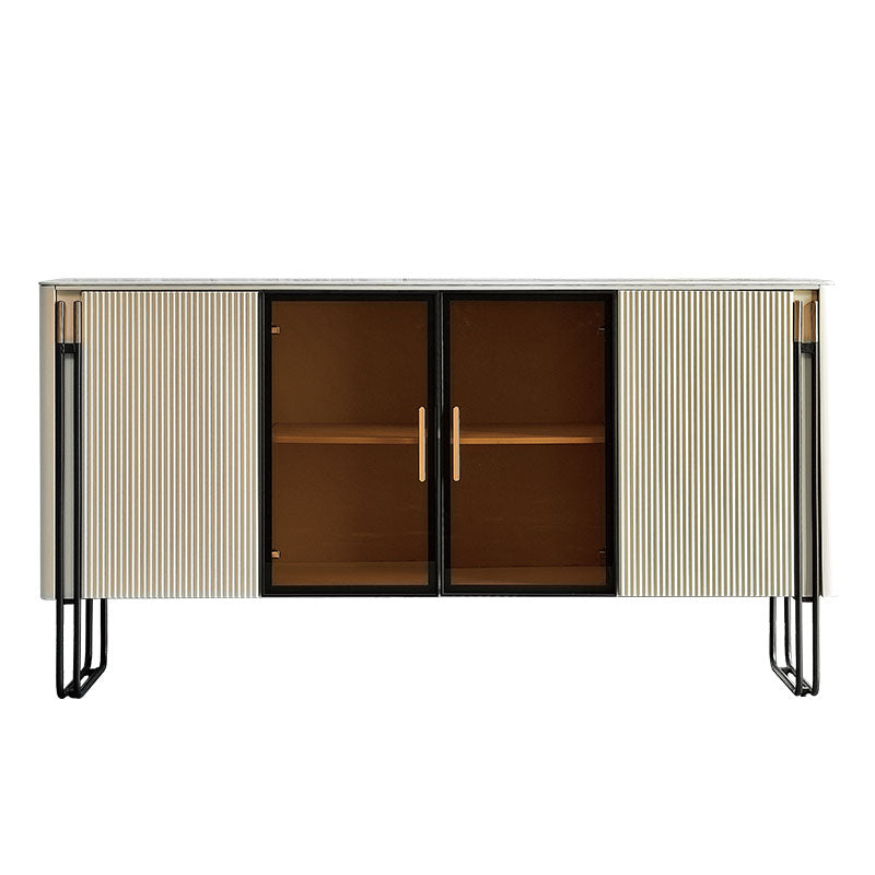 Glam Polished Finish Dining Buffet Stone Top Sideboard with Legs